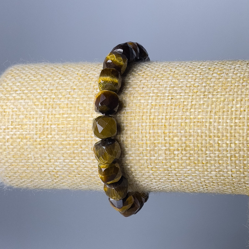 Armband aus Tigerauge, Naturstein, facettierte Würfel, Durchmesser 8,5 mm, Länge 18 cm (Stretcharmband)