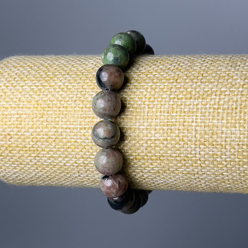 Armband Wassermelonen-Granat, Naturstein, glatte Kugeln, Durchmesser 10 mm, Länge 18 cm (Elastik)