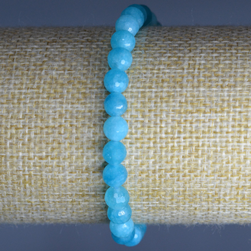 Armband aus Aquamarin, natürlicher Stein, facettierte Kugeln, Durchmesser ca. 6 mm ±, Länge ca. 18 cm (Stretcharmband)