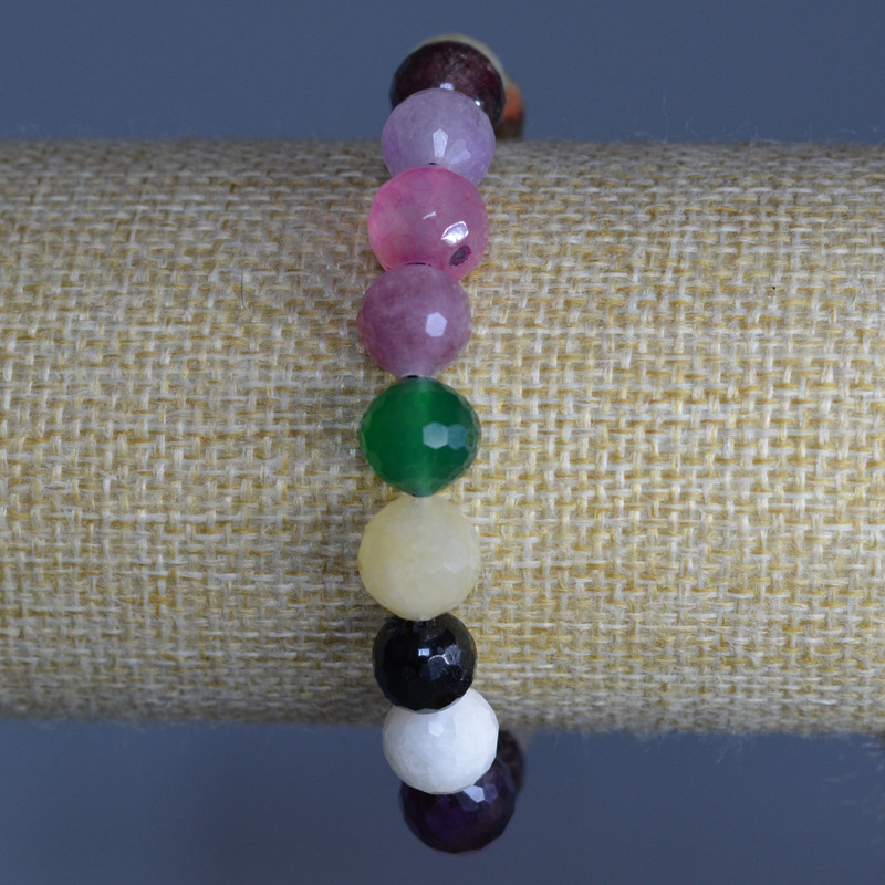Armband Sortiment aus Natursteinen, facettierte Kugeln, Durchmesser ca. 10 mm, Länge 18 cm (Elastikarmband)