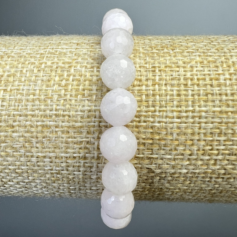 Armband aus Weißquarz, Naturstein, facettierte Kugeln, Durchmesser ca. 8 mm, Länge ca. 18 cm (Stretch)