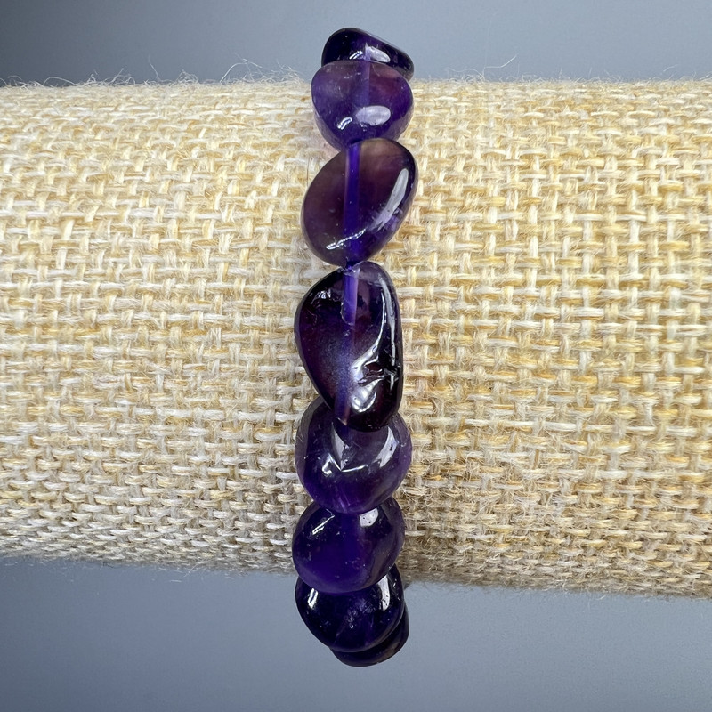 Armband Amethyst Naturstein facettiert, Durchmesser 9×11 mm ±, Länge ca. 18 cm ± (Stretch-Armband)