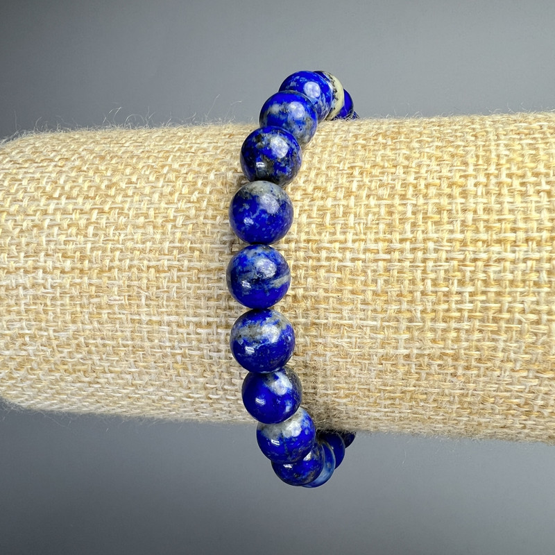 Armband aus Lazurit, natürlicher Stein, glatte Kugeln, Durchmesser ca. 8,5 mm, Länge ca. 18 cm (Stretch-Armband)