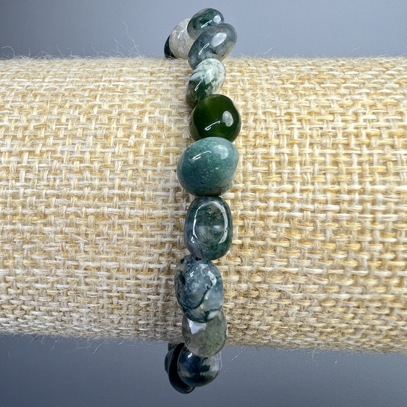 Armband Moosachat, Naturstein, facettierte Perlen, Durchmesser ca. 7–9 mm, Länge ca. 18 cm (Elastikband)