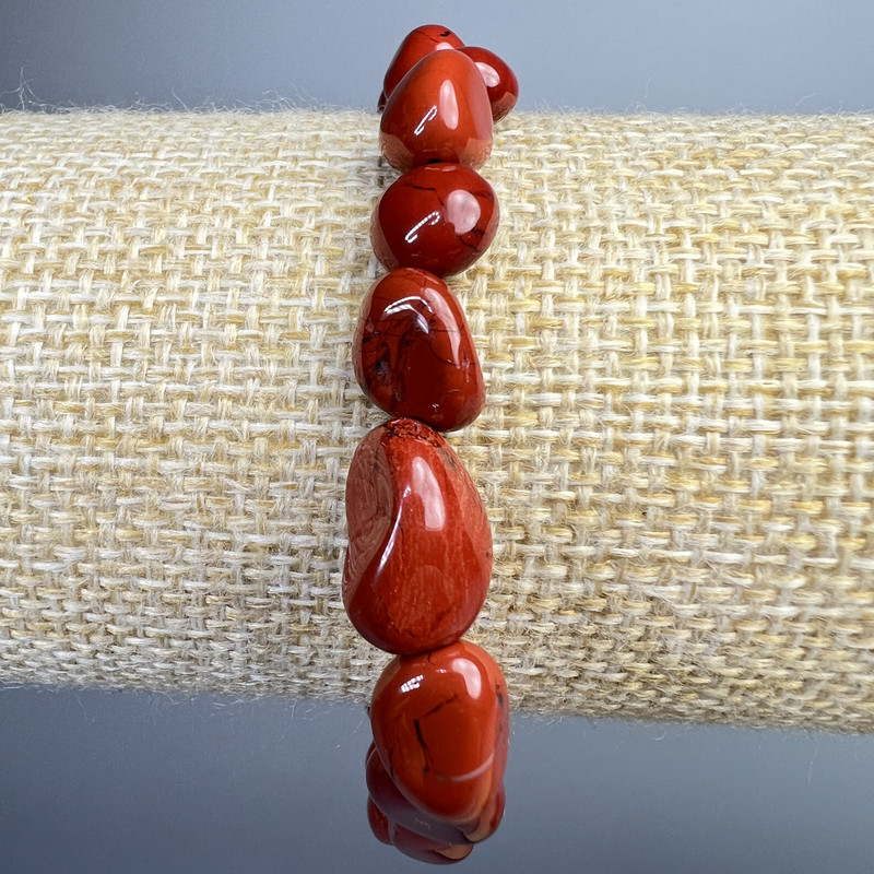 Armband aus rotem Jaspis, Naturstein, facettierte Perlen, Durchmesser 9×11 mm, Länge ca. 18 cm (Stretcharmband)