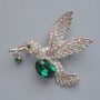 Brosche und Anhänger Kolibri, grüner Kristall, Chamäleon-Strass, silberfarbenes Metall, 52×47 mm