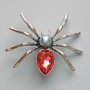 Brosche-Anhänger Spinne mit rotem Kristall, graue Perle, silberfarbenes Metall 45×39 mm