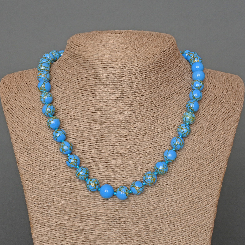Kette aus Imperialjaspis blau (gepresst) glatte Kugeln, Durchmesser ca. 10 mm, Länge ca. 49 cm