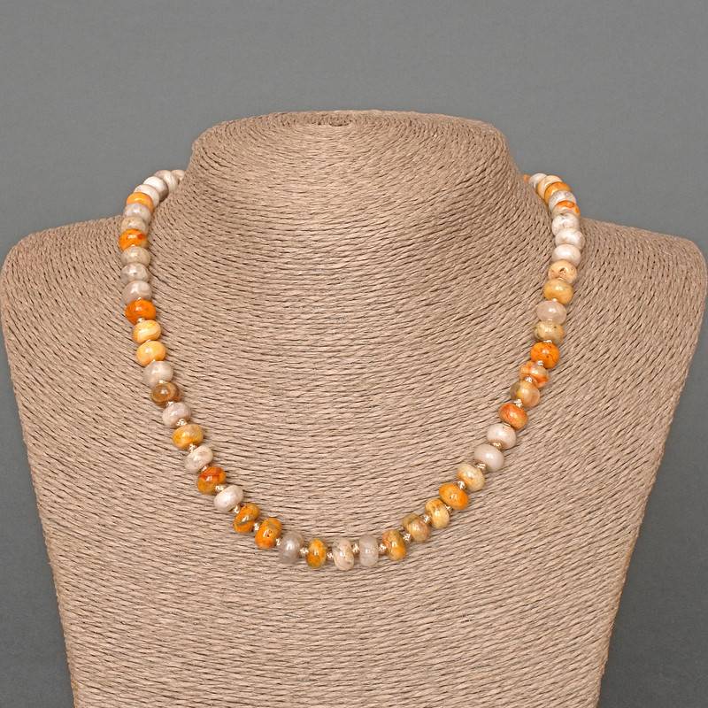 Kette aus Imperialjasper, natürlicher Stein, glatte Rondellen, Durchmesser 8×5 mm±, Länge ca. 47 cm+