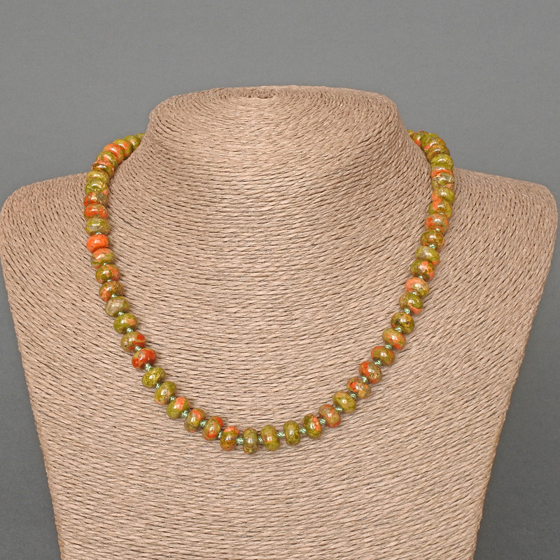 Kette aus Heliotrop-Jaspis, glatte Rondellen, Naturstein, Durchmesser 8 x 5 mm ±, Länge ca. 47 cm