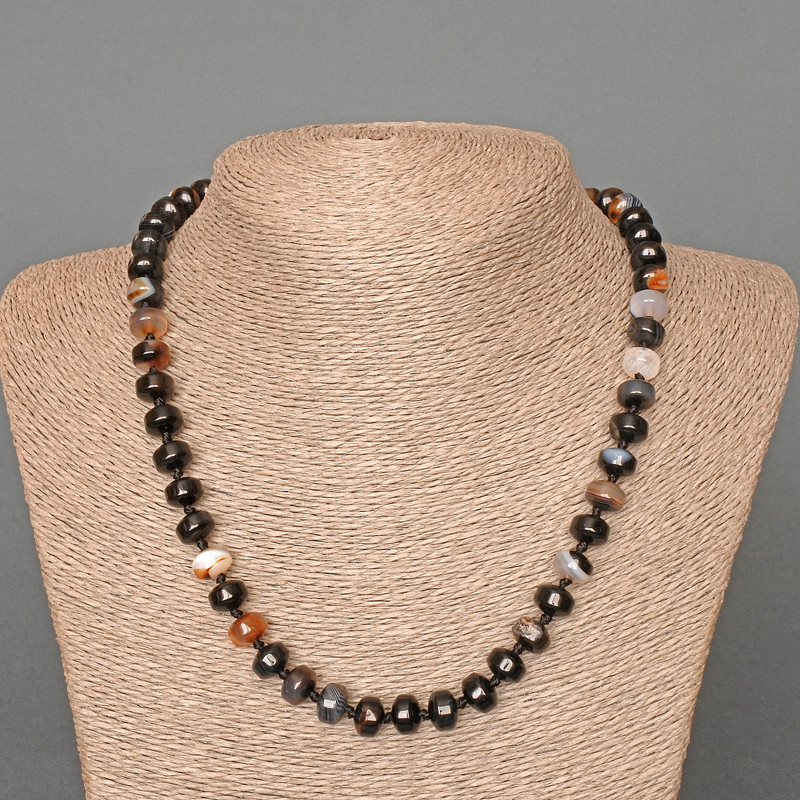 Kette aus Achat, natürlicher Stein, glatte Rondelle, Durchmesser 9 × 7 mm, Länge 49 cm